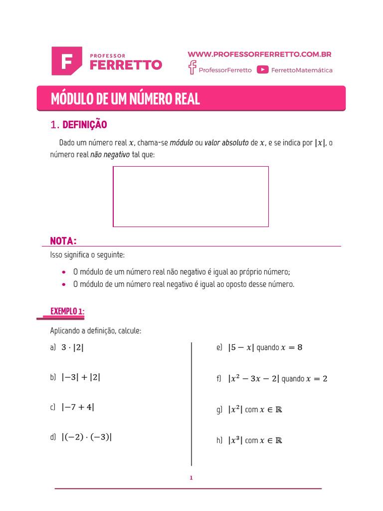 Módulo de Números Reais: Definição e Exemplos | PDF