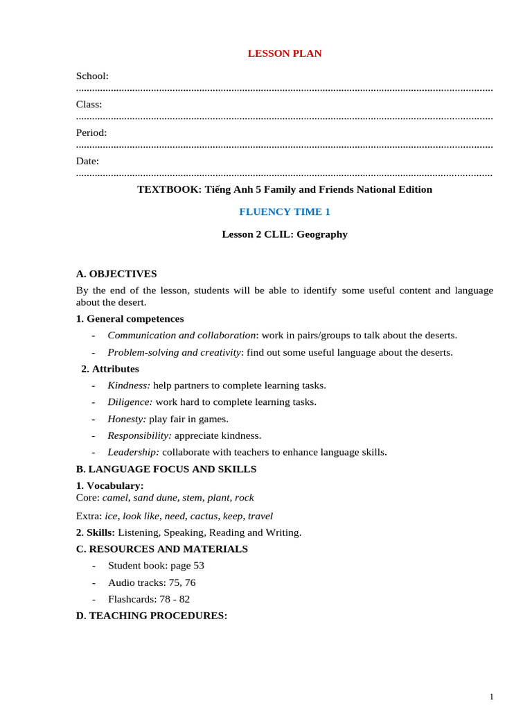 Lesson Plan 3 | PDF | Lesson Plan | Desert
