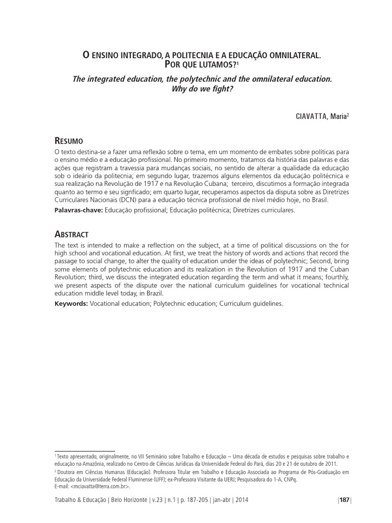 Ciavatta Ensino Integrado Politecnia Educacao Omnilateral | PDF ...