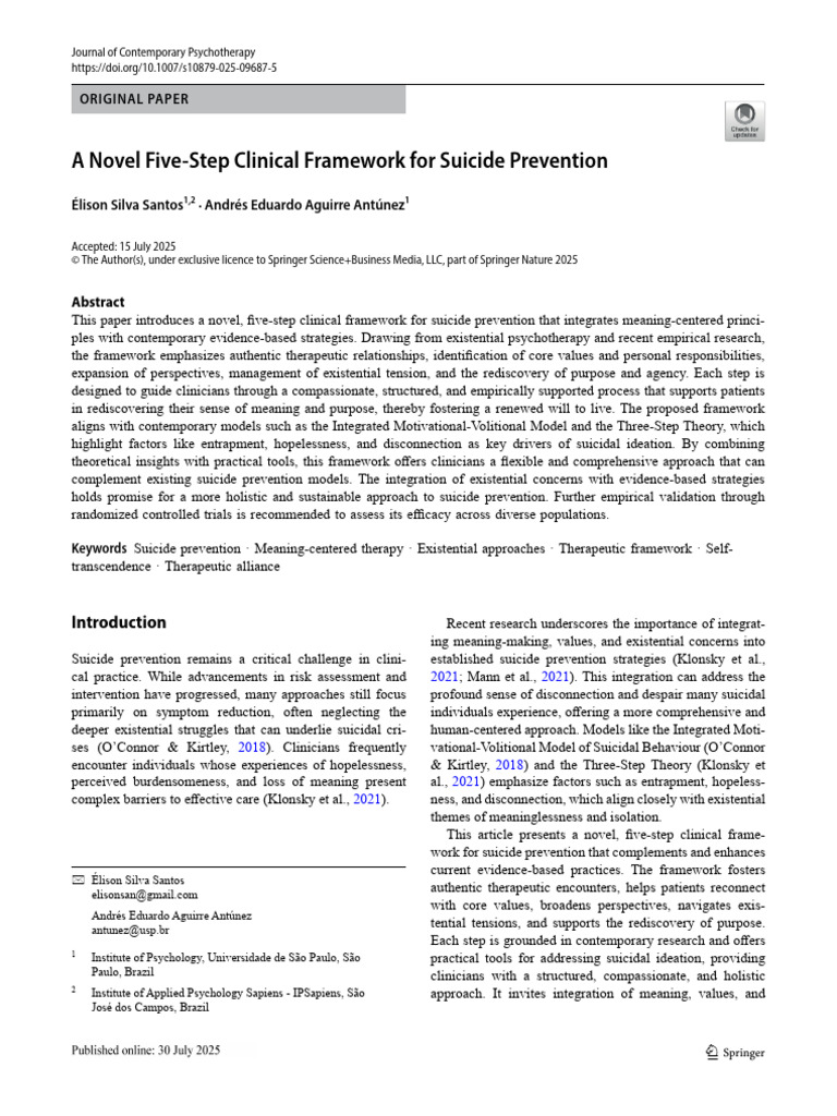 Five-Step Framework for Suicide Prevention | PDF | Psychotherapy ...