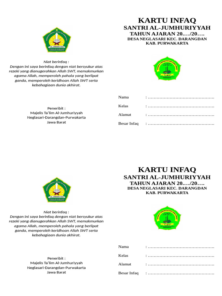 Kartu Infaq Niat Berinfaq | PDF