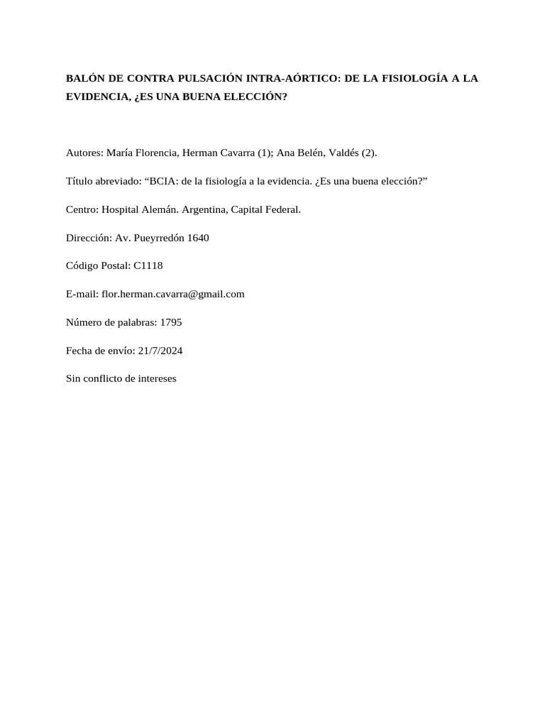 Editorial Balon de Contra Pulsacion Intra Aortico de La Fisiologia A La ...