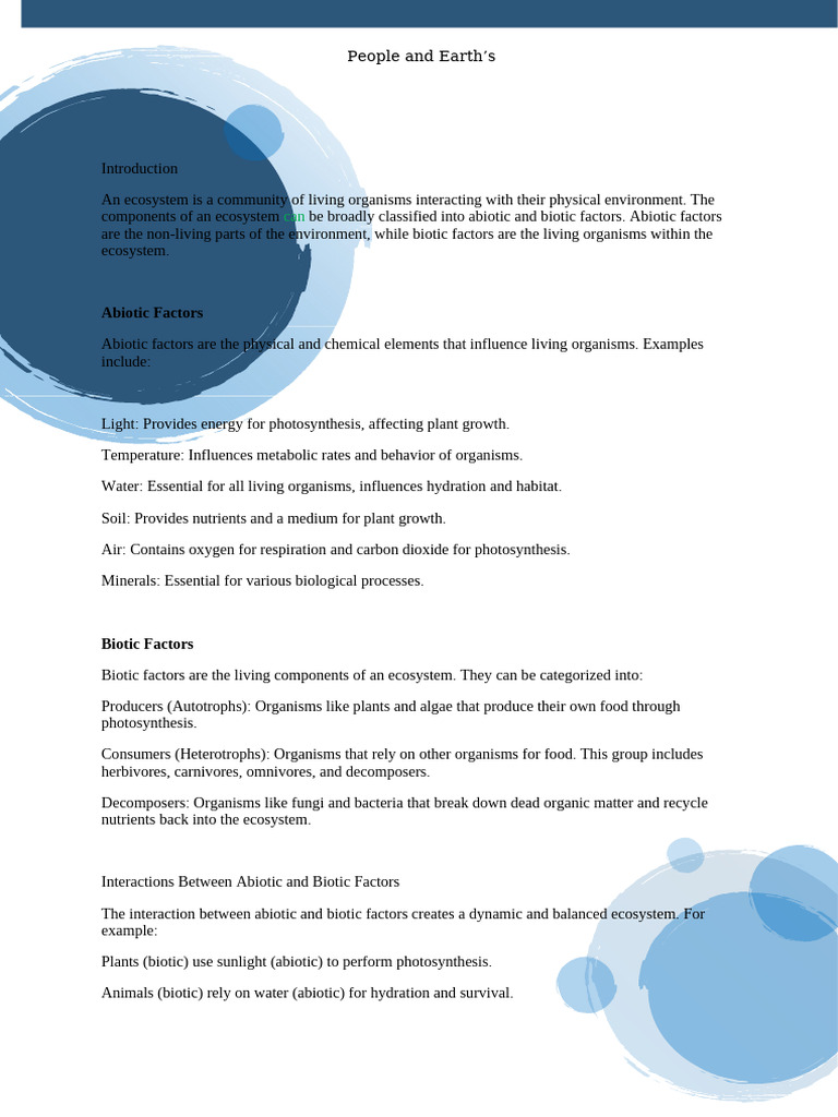 Abiotic and Biotic Ecosystem Factors | PDF