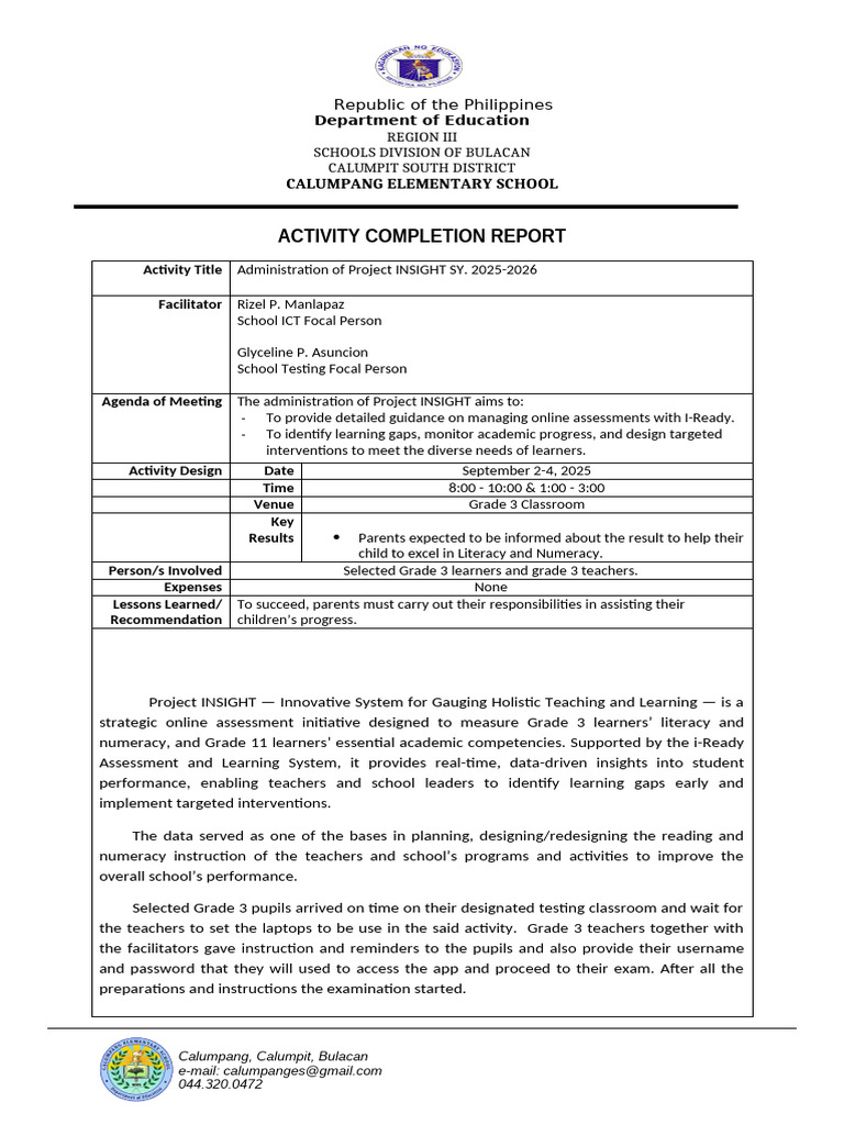 Project INSIGHT Activity Report 2025-2026 | PDF | Teachers ...