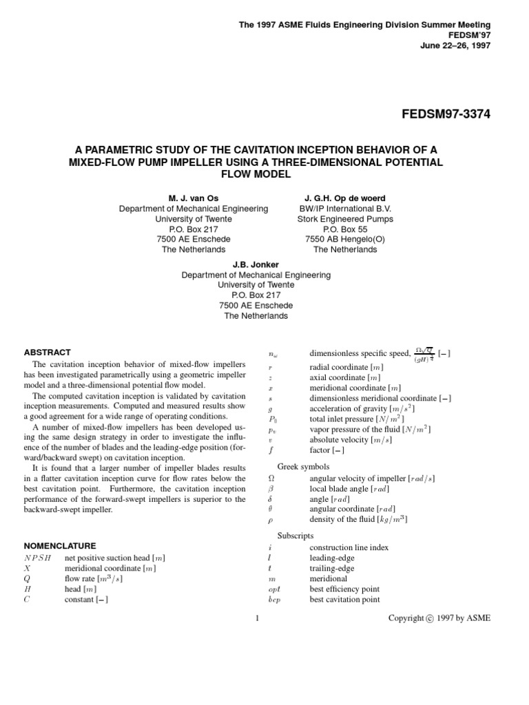 A Parametric Study of The Cavitation Inception Behavior of A Mixed Flow ...