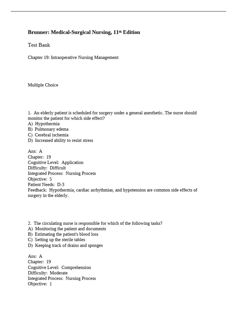 Intraoperative Nursing Management Quiz | PDF | Anesthesia | Surgery