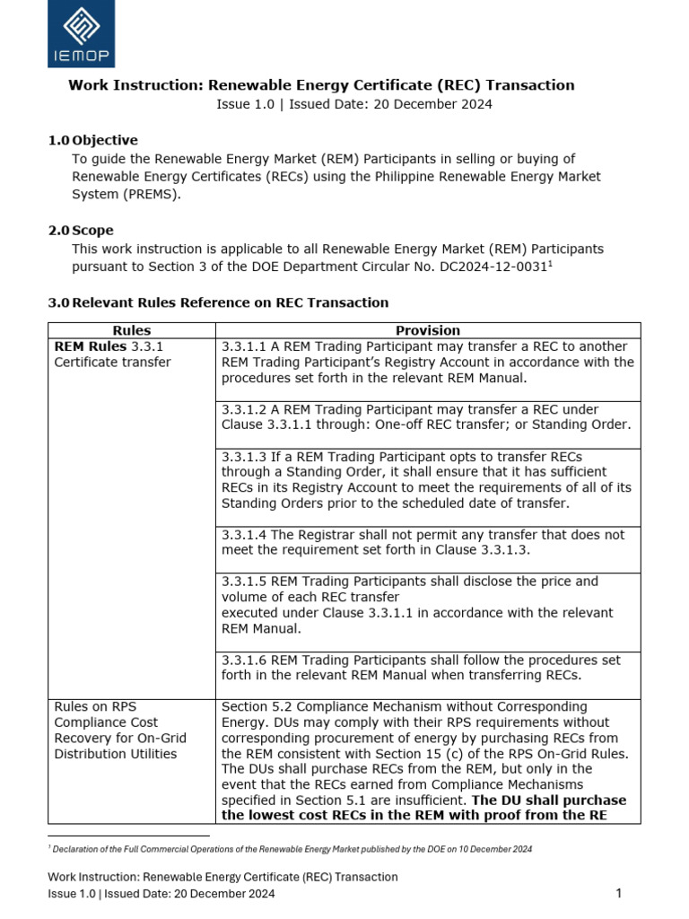 REC Transaction Work Instruction Guide | PDF | Renewable Energy ...