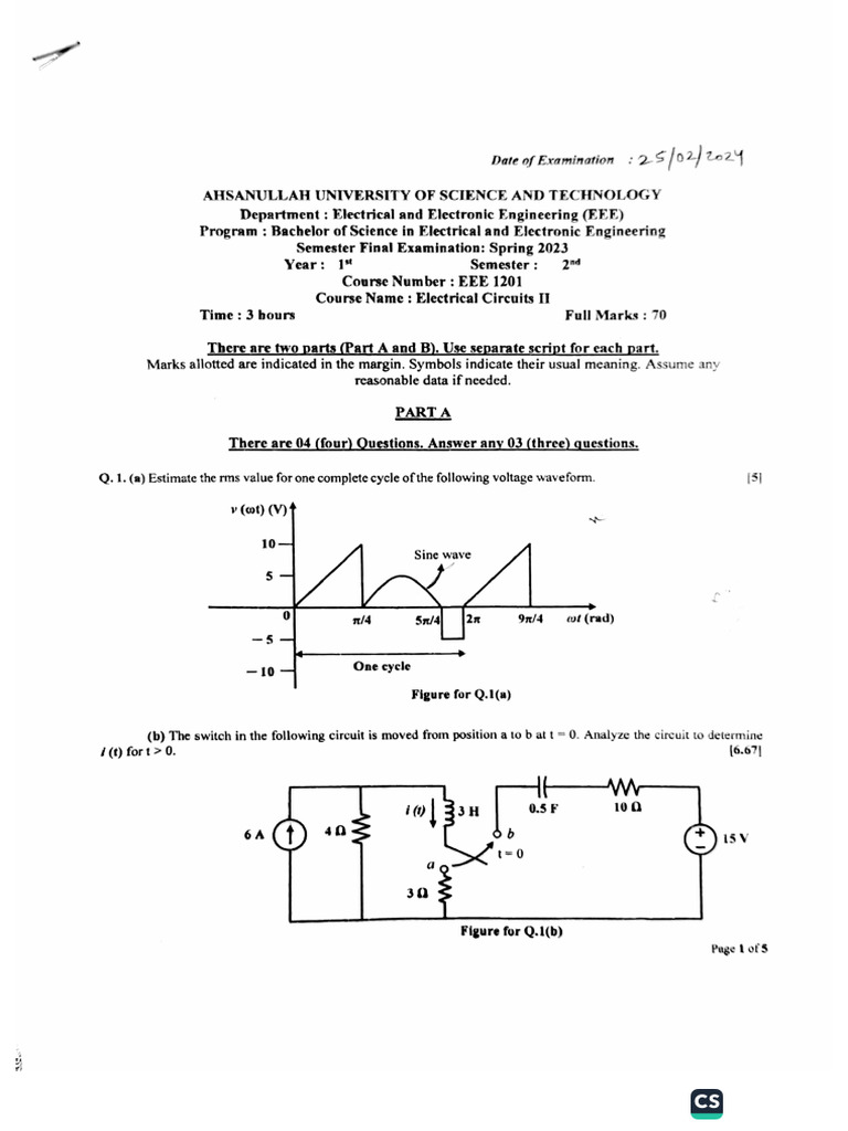 EEE 1201 Spring 23 Question Bank | PDF