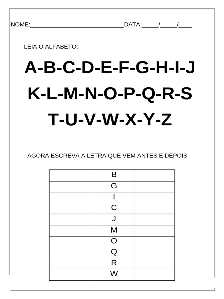 Alfabeto: Letras Anteriores e Posteriores | PDF