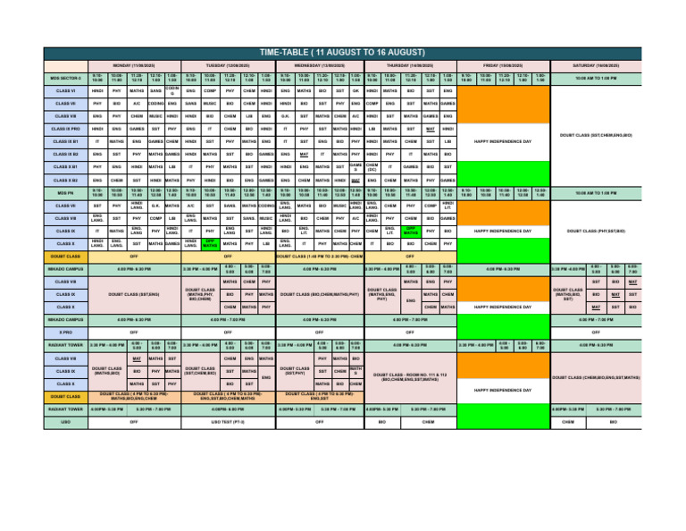 Ysp Time Table (11 August To 16 August) SC | PDF