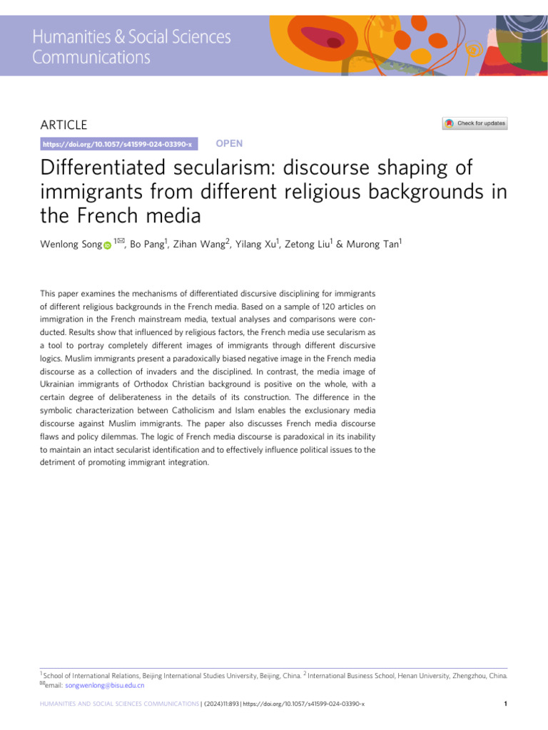 Media Discourse on Immigrant Religions in France | PDF | Secularism ...