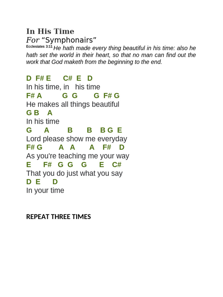 In His Time: Lyrics and Chords | PDF
