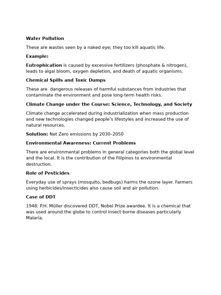 Causes and Effects of Water Pollution | PDF