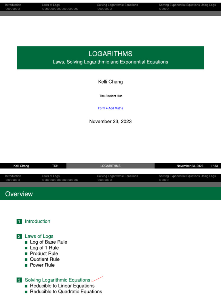 20 Logs Solving Equations Involving Logs Solving Exponential