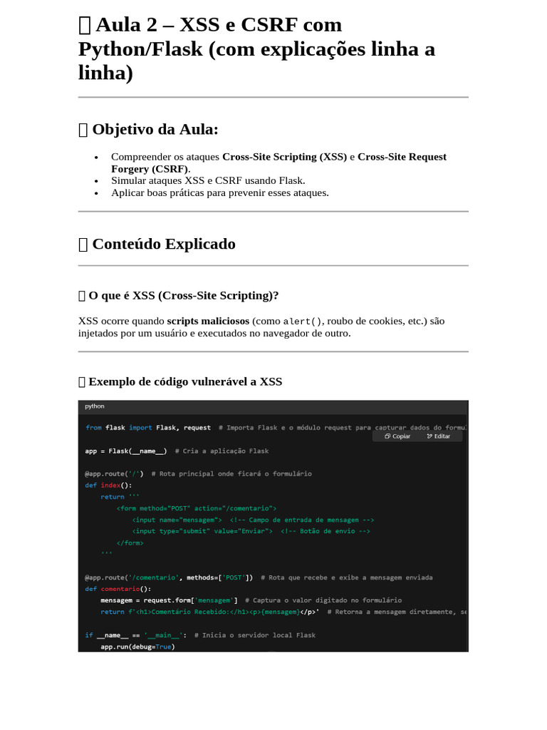 XSS e CSRF em Flask: Aula Prática | PDF | Rede mundial de computadores ...