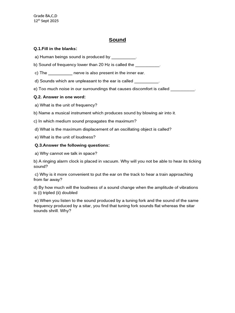Grade 8 Sound Concepts and Questions | PDF