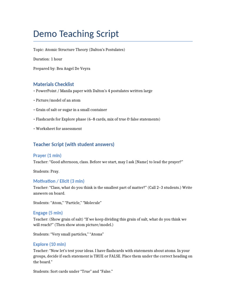 Atomic Structure Teaching Script | PDF | Atoms | Chemical Compounds