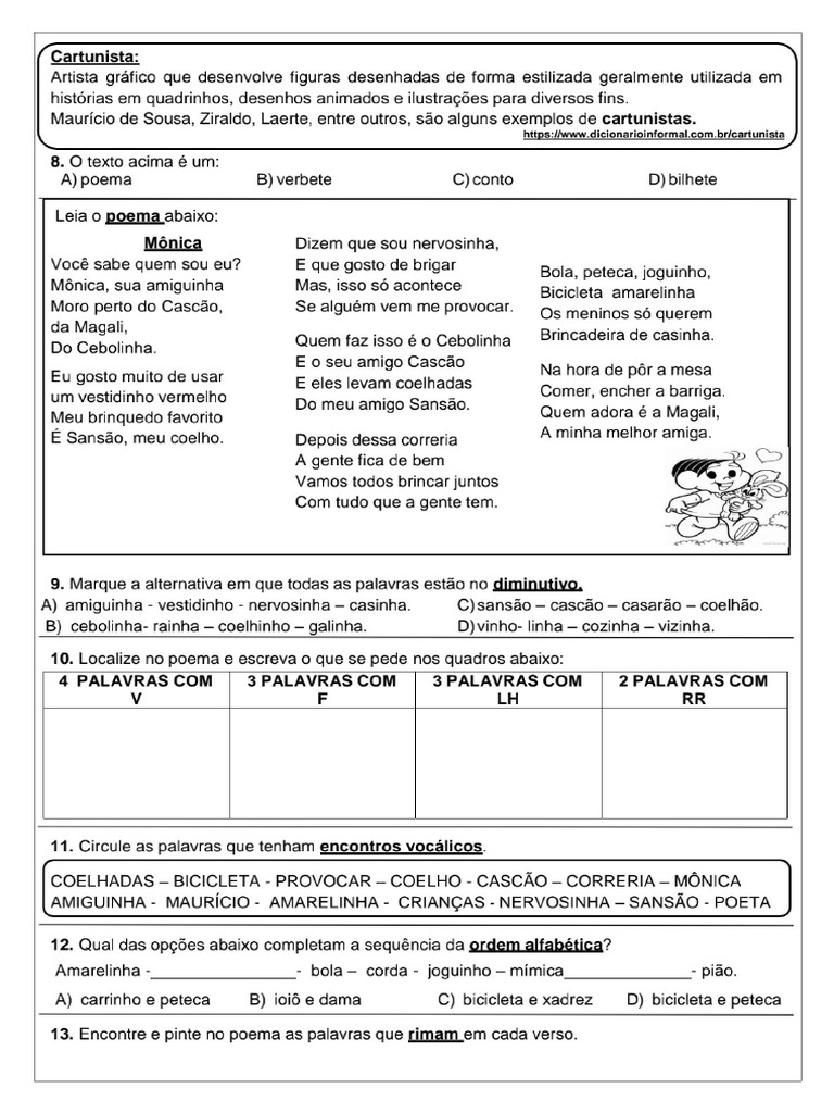 Atividade de Iterpretação de Texto 18-02-25 - Poema Turma Da Monica | PDF