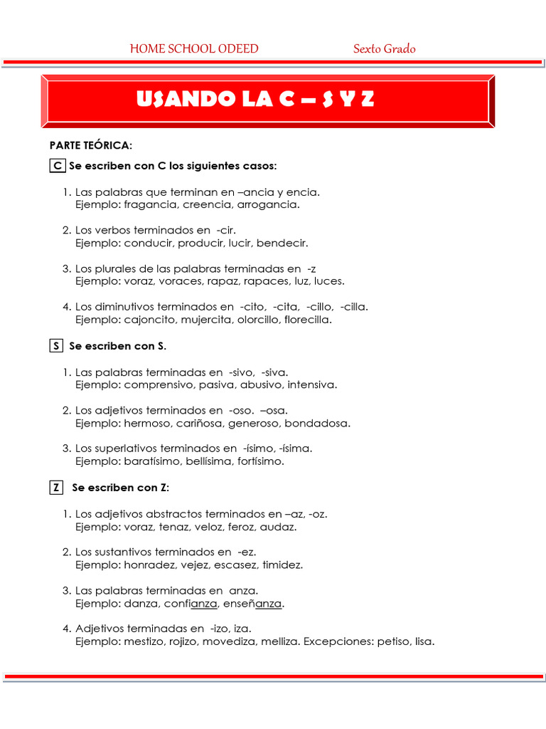 TEMA 27 Usando La C S y Z para Sexto de Primaria | PDF | Lingüística ...