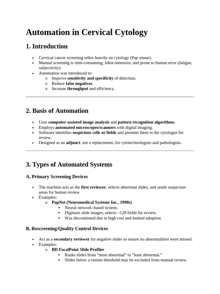 Automation in Cervical Cytology Systems | PDF | Cytopathology ...