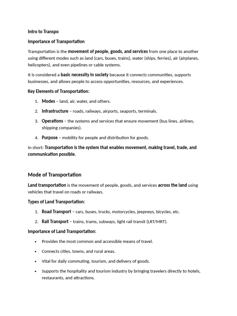 Overview of Transportation Modes | PDF | Transport | Train
