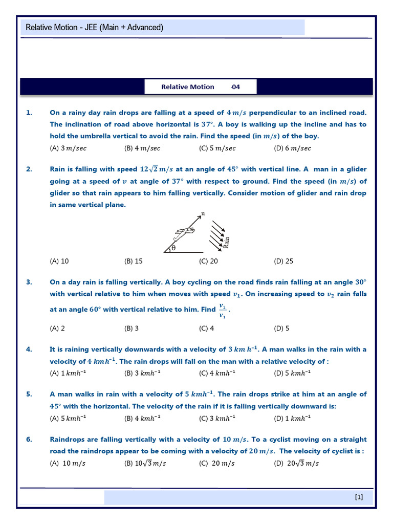 Relative Motion Problems for JEE | PDF | Rain | Velocity
