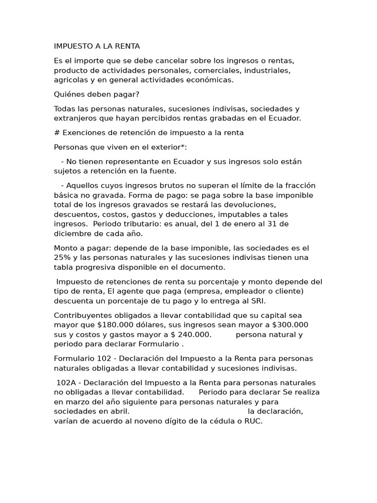Guía del Impuesto a la Renta en Ecuador | PDF | Impuesto sobre la renta ...