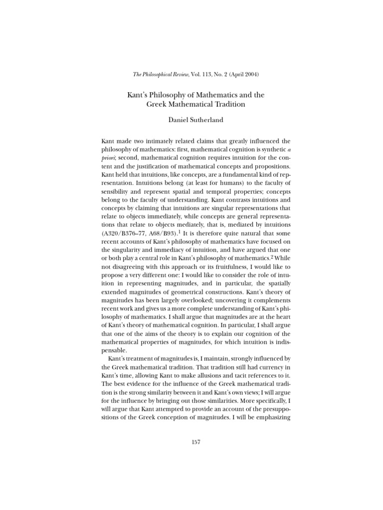 Kant and Greek Mathematics' Influence | PDF | Immanuel Kant | Mathematics