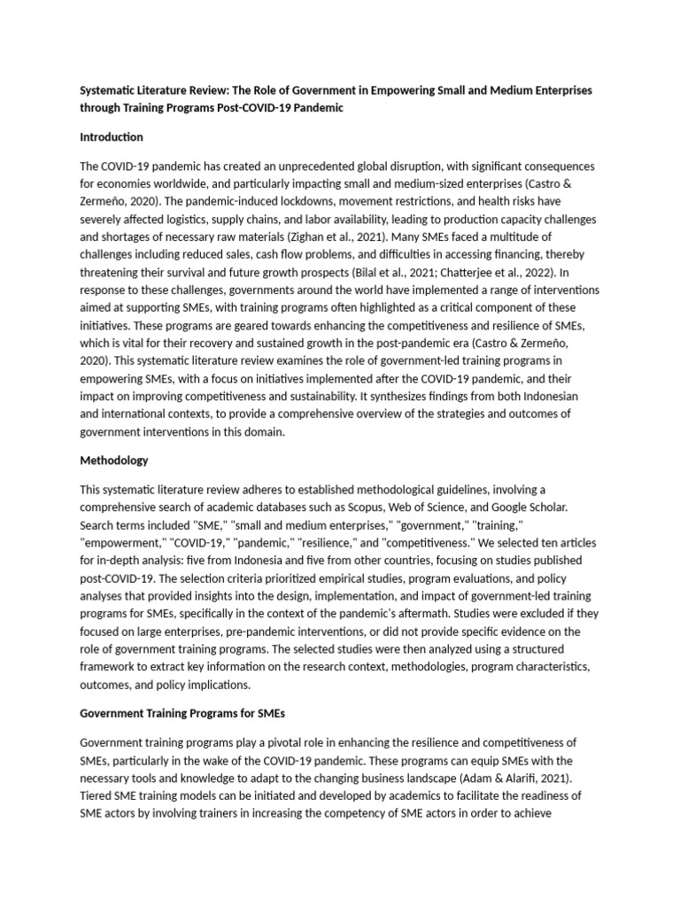 Government Training for SMEs Post-COVID | PDF | Innovation | Systematic ...