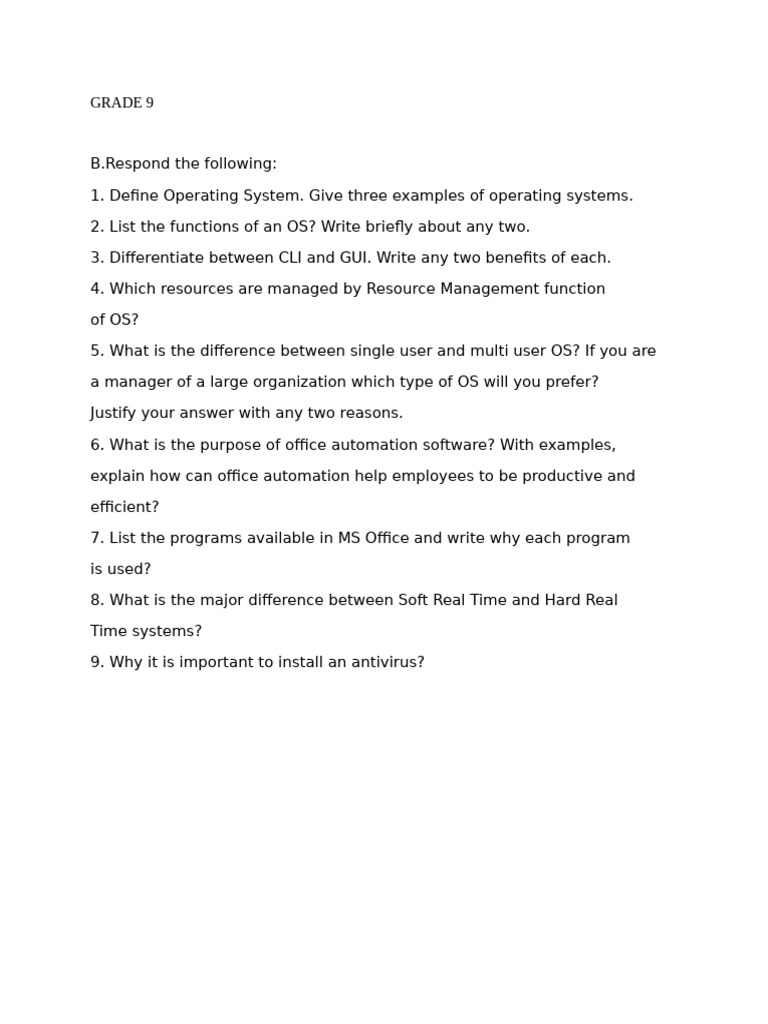 Grade 9 Operating Systems Overview | PDF