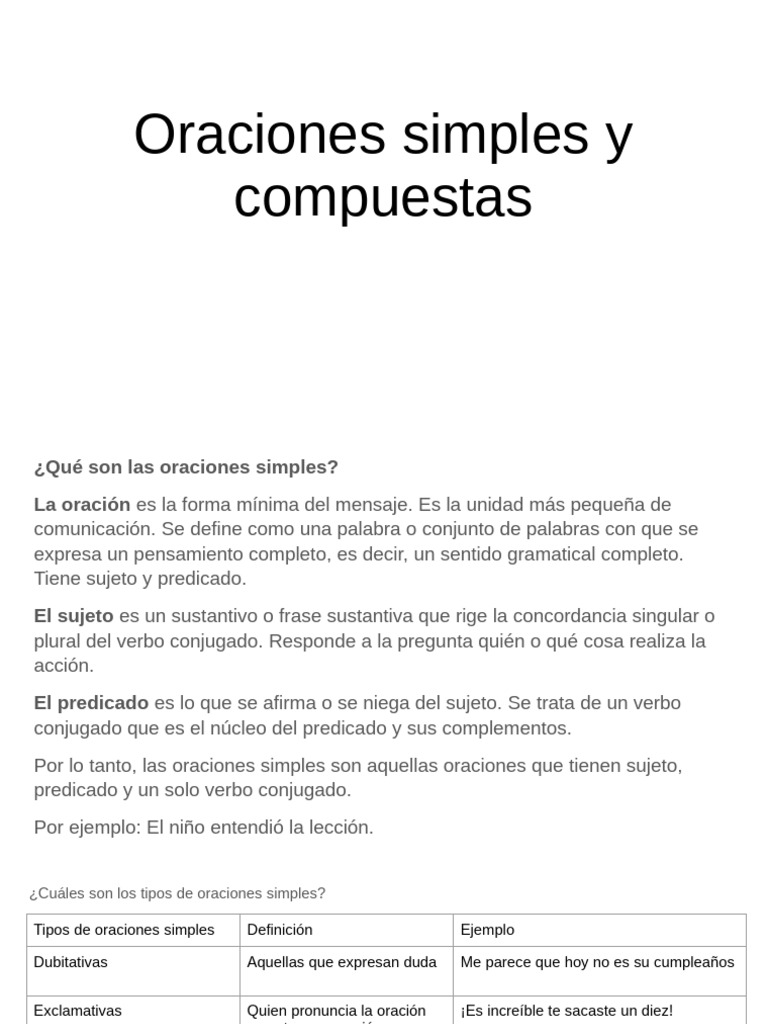 Oraciones Simples y Compuestas Explicadas | PDF | Oración (Lingüística ...