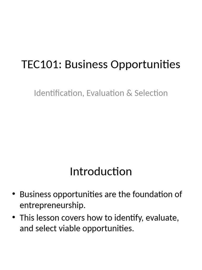 Identifying and Evaluating Business Opportunities | PDF