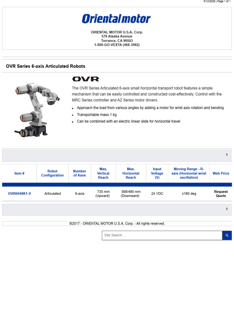 OVR6048K1-V Small 6-Axis Robot | PDF