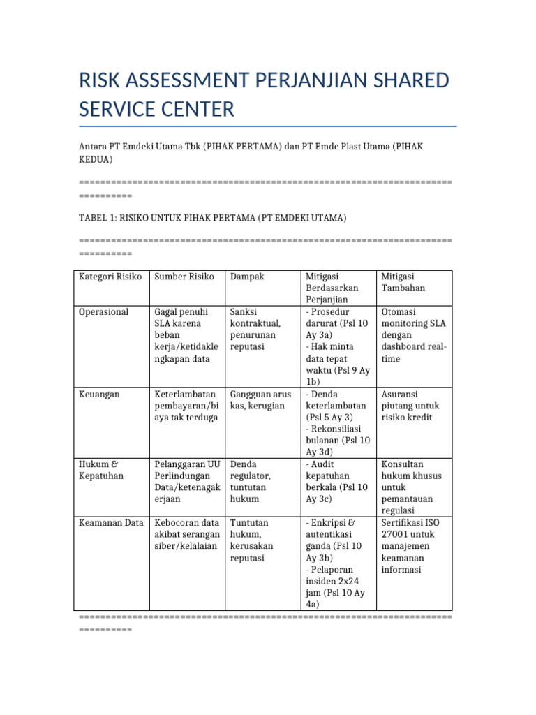 Risk Assessment Shared Service Center | PDF