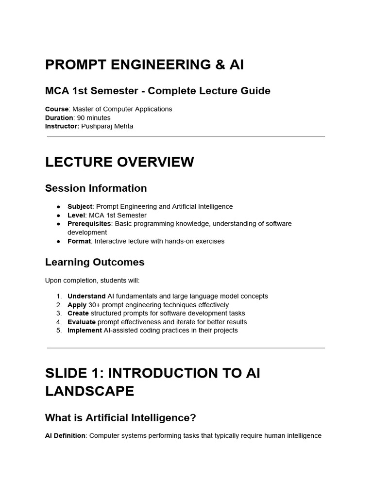 Prompt Engineering for AI in MCA | PDF | Artificial Intelligence ...