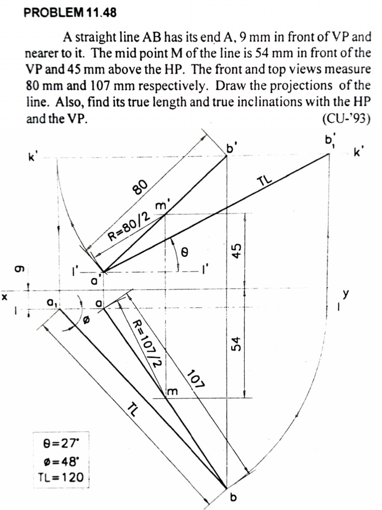 Projections of Lines in Engineering Drawing | PDF