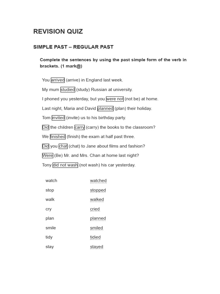 Revision Quiz - Regular Past | PDF | Chess Openings | Chess