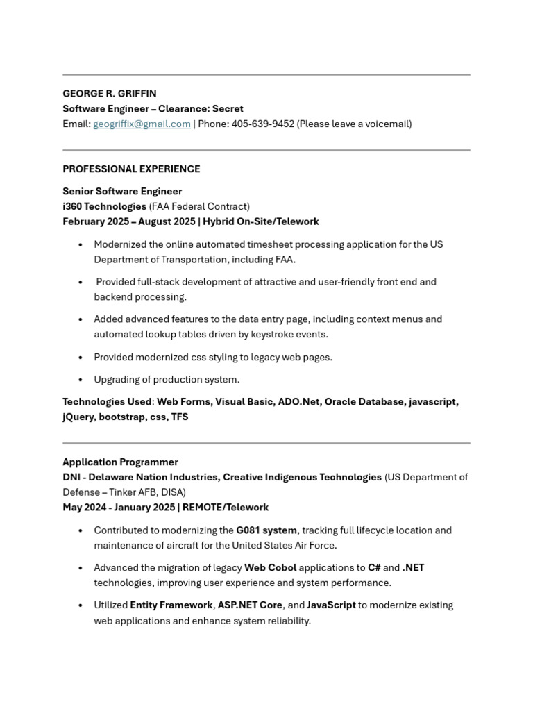 Senior Software Engineer Resume | PDF | Entity Framework | Microsoft ...