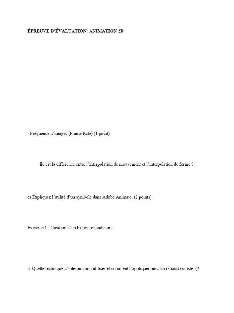 Évaluation d'Animation 2D : Théorie et Pratique | PDF