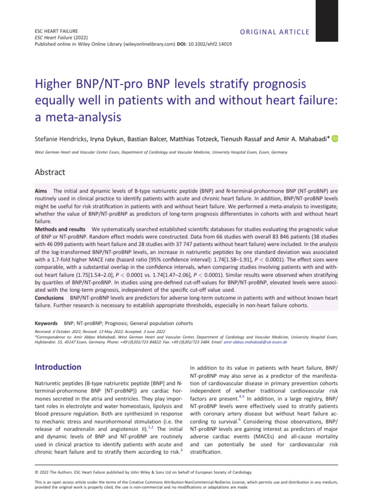 BNP/NT-proBNP Levels and Prognosis | PDF | Heart Failure | Meta Analysis