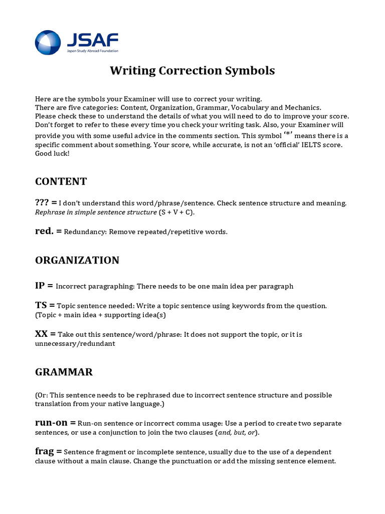 Writing Correction Symbols Explained | PDF | Verb | English Language