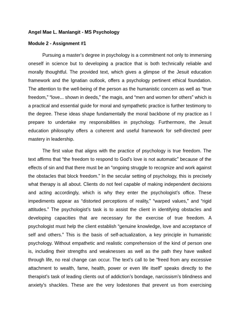 Ignatian Values in Psychology Practice | PDF | Psychotherapy | Psychology