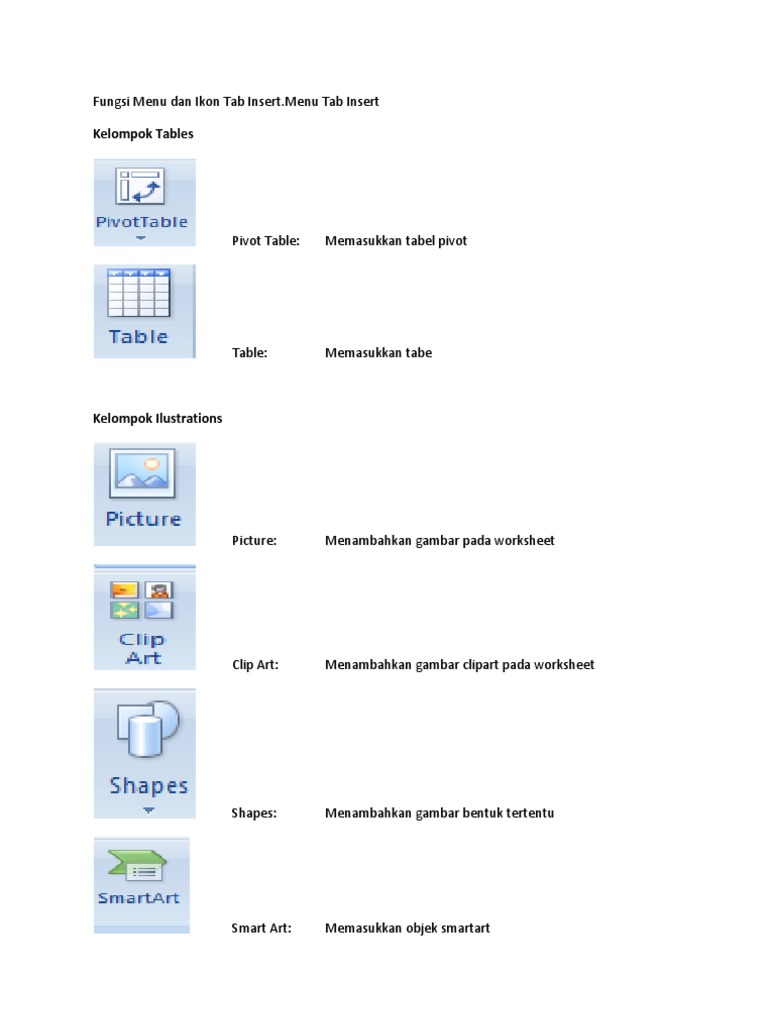 Fungsi Menu Dan Ikon Tab Insert | PDF