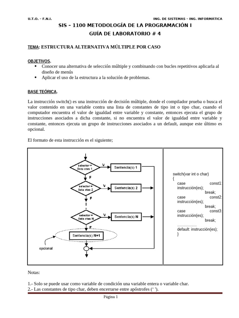 Estructura Alternativa Múltiple en C++ | PDF | Variable (informática ...