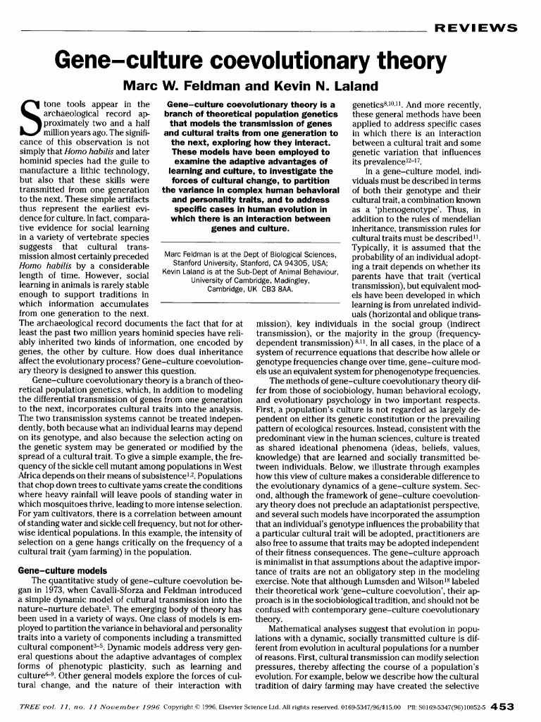 Gene Culture Coevolutionary Theory | PDF