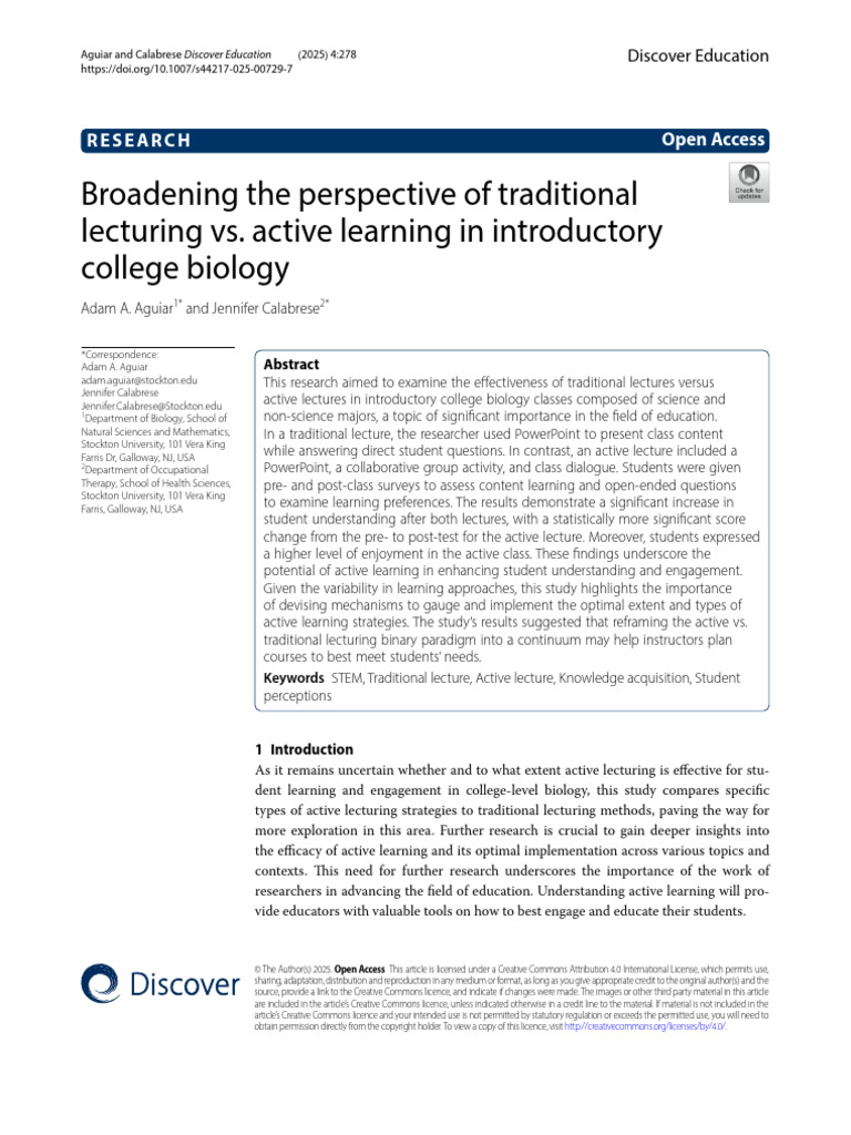 Active vs. Traditional Lecturing in Biology | PDF | Learning | Creative ...