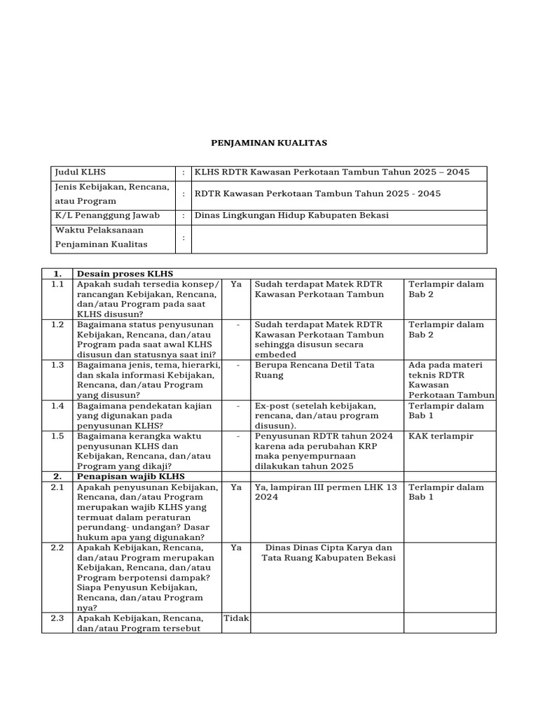 KLHS RDTR Tambun 2025-2045: Panduan Lengkap | PDF