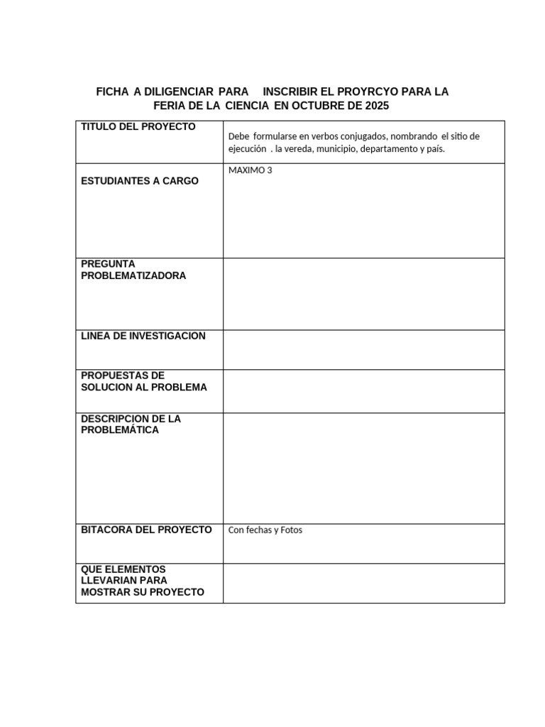 Ficha para La Feria de La Ciencia 2025 | PDF