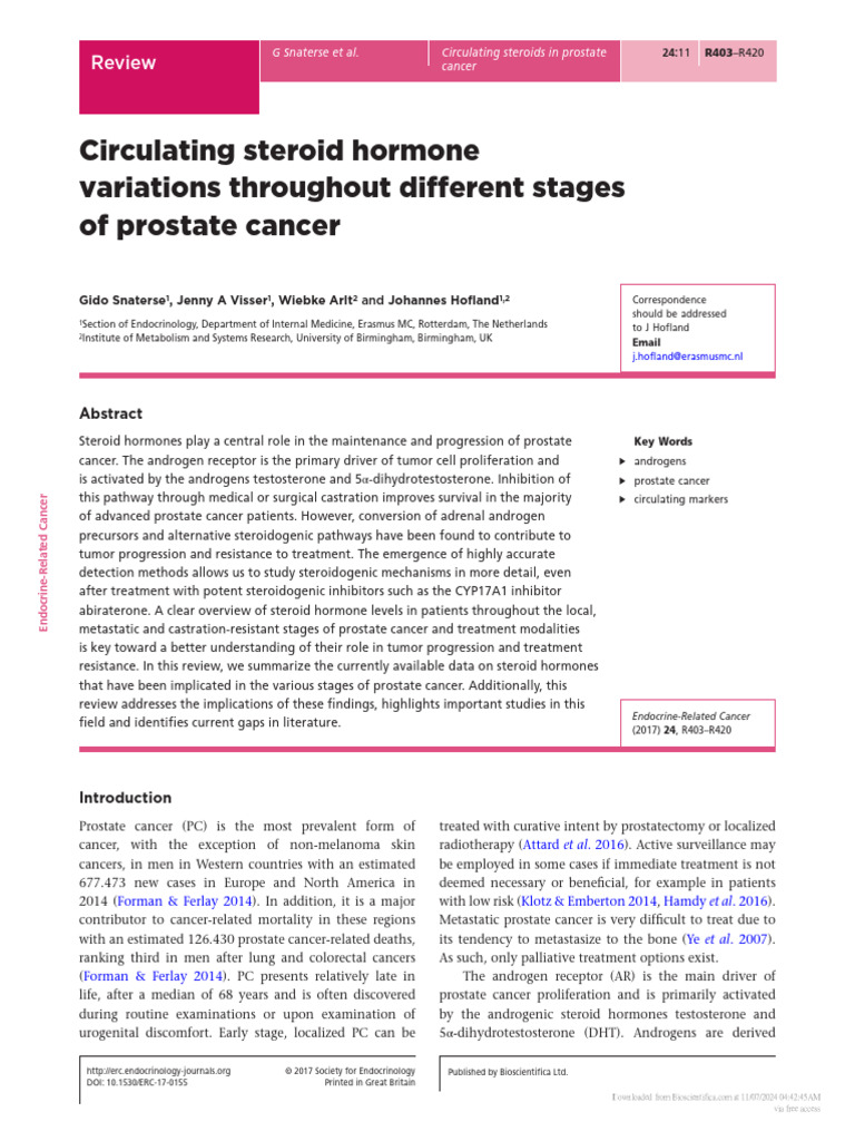 Circulating Steroids in Prostate Cancer | PDF | Androgen | Luteinizing ...