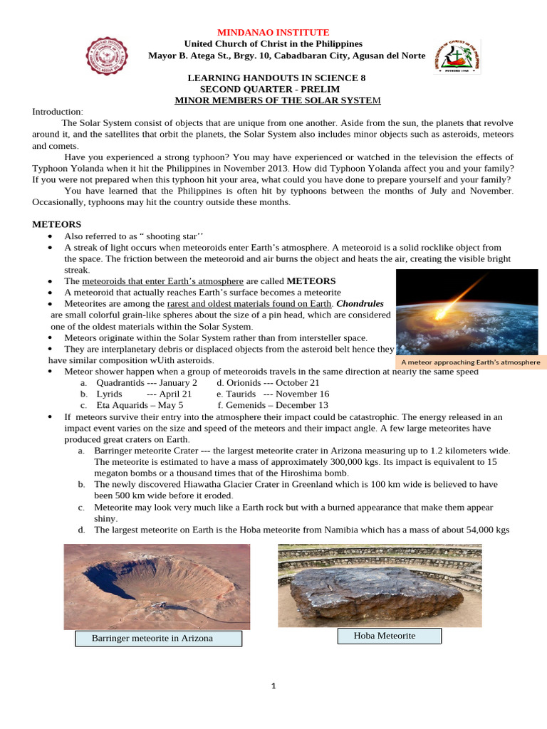 Minor Members of the Solar System | PDF | Meteoroid | Tropical Cyclones